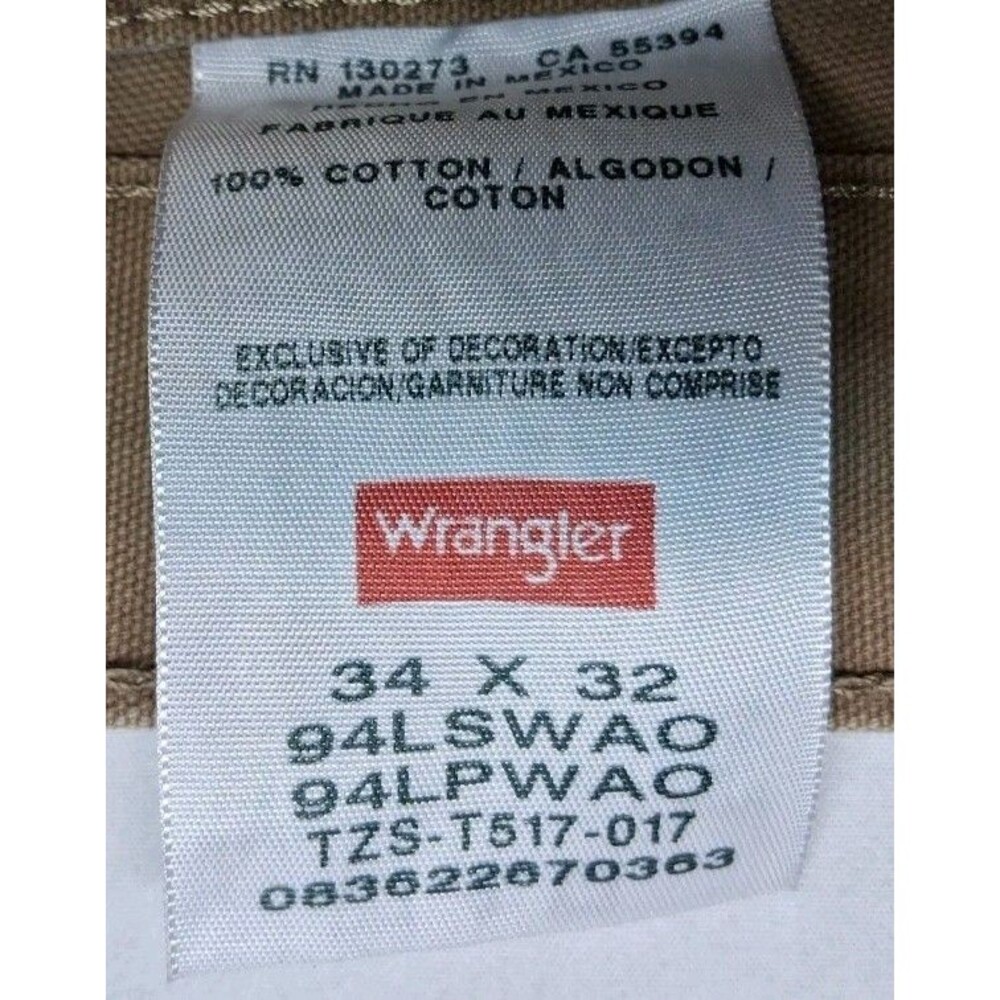 Wrangler Mens Pants Tan Brown 34x32 Cotton Carpenter Canvas Workwear Streetwear - Picture 3 of 6